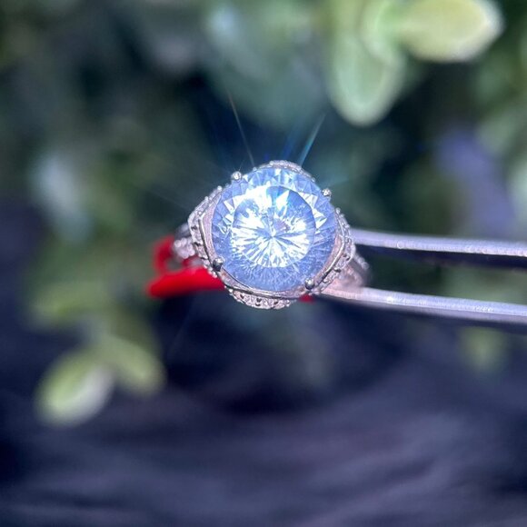 Silver 925 Blue Stone with Cz Ring - Picture 3 of 12